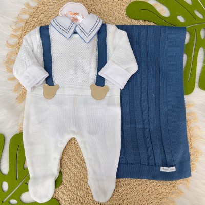  Saída de Maternidade Suspensório - Azul Jeans